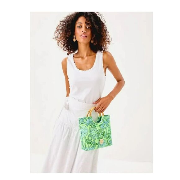Lilly Pulitzer Bamboo Bag Purse Green Cool Mint Catching Rays NEW - Picture 1 of 4